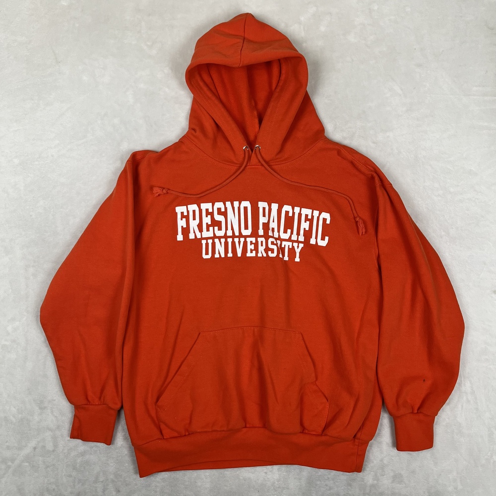 Vintage Fresno Pacific University Hoodie Sweatshirt Mens L Orange MV Sport Y2K